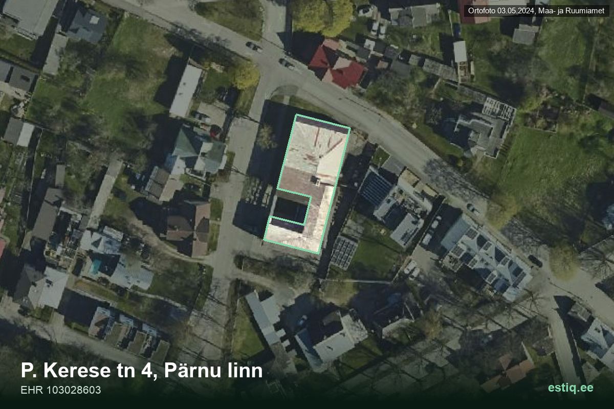 P. Kerese tänav 4, Pärnu – аэрофото дома, контур по данным регистра строений (EHR)