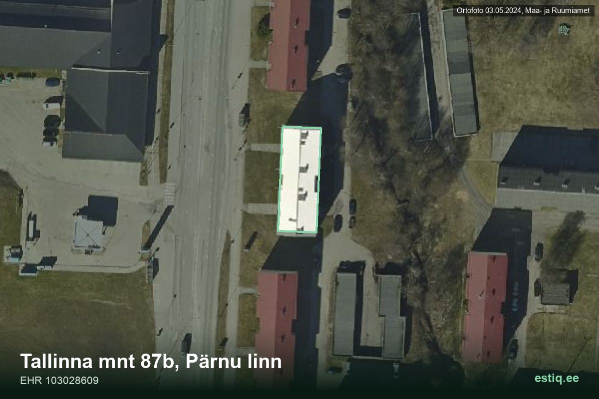 Tallinna mnt 87b, Pärnu – hoone aerofoto, kontuur ehitisregistri (EHR) andmetest