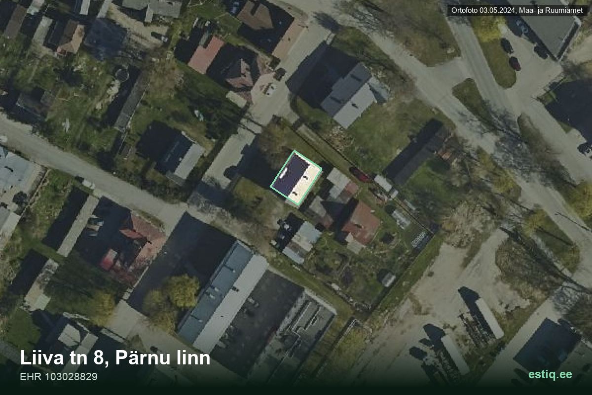 Liiva tänav 8, Pärnu – hoone aerofoto, kontuur ehitisregistri (EHR) andmetest