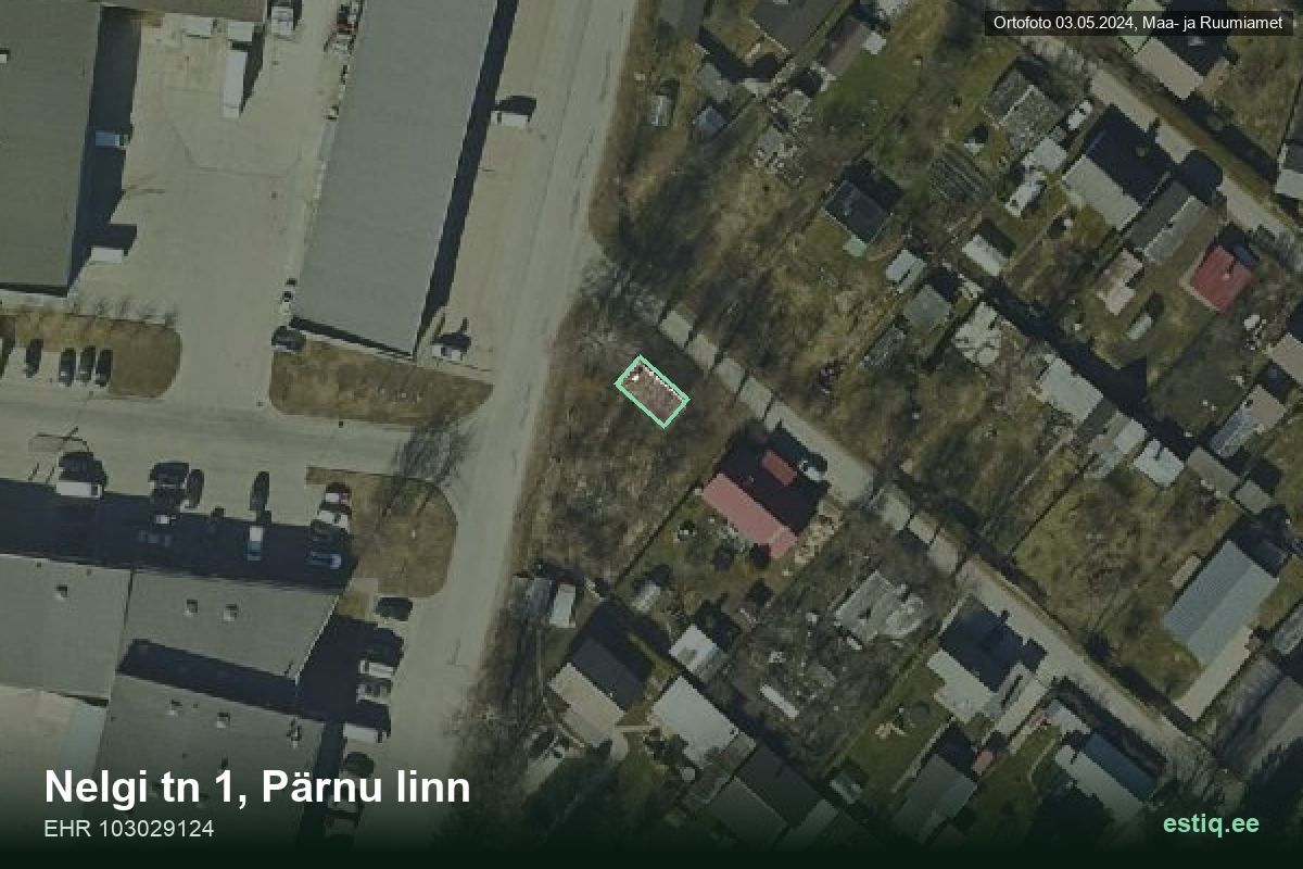 Nelgi tänav 1, Pärnu – ilmakuva rakennuksesta, ääriviiva rakennusrekisteristä (EHR)