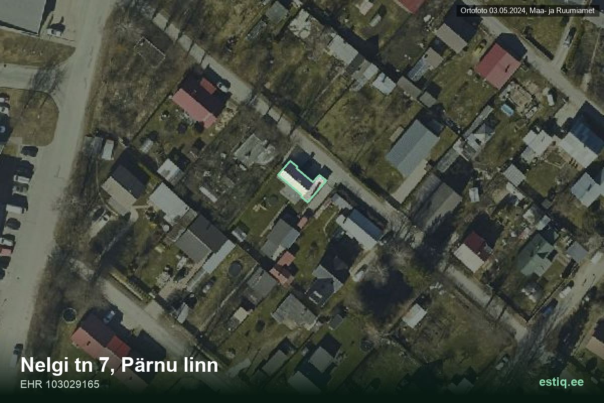 Nelgi tänav 7, Pärnu – hoone aerofoto, kontuur ehitisregistri (EHR) andmetest