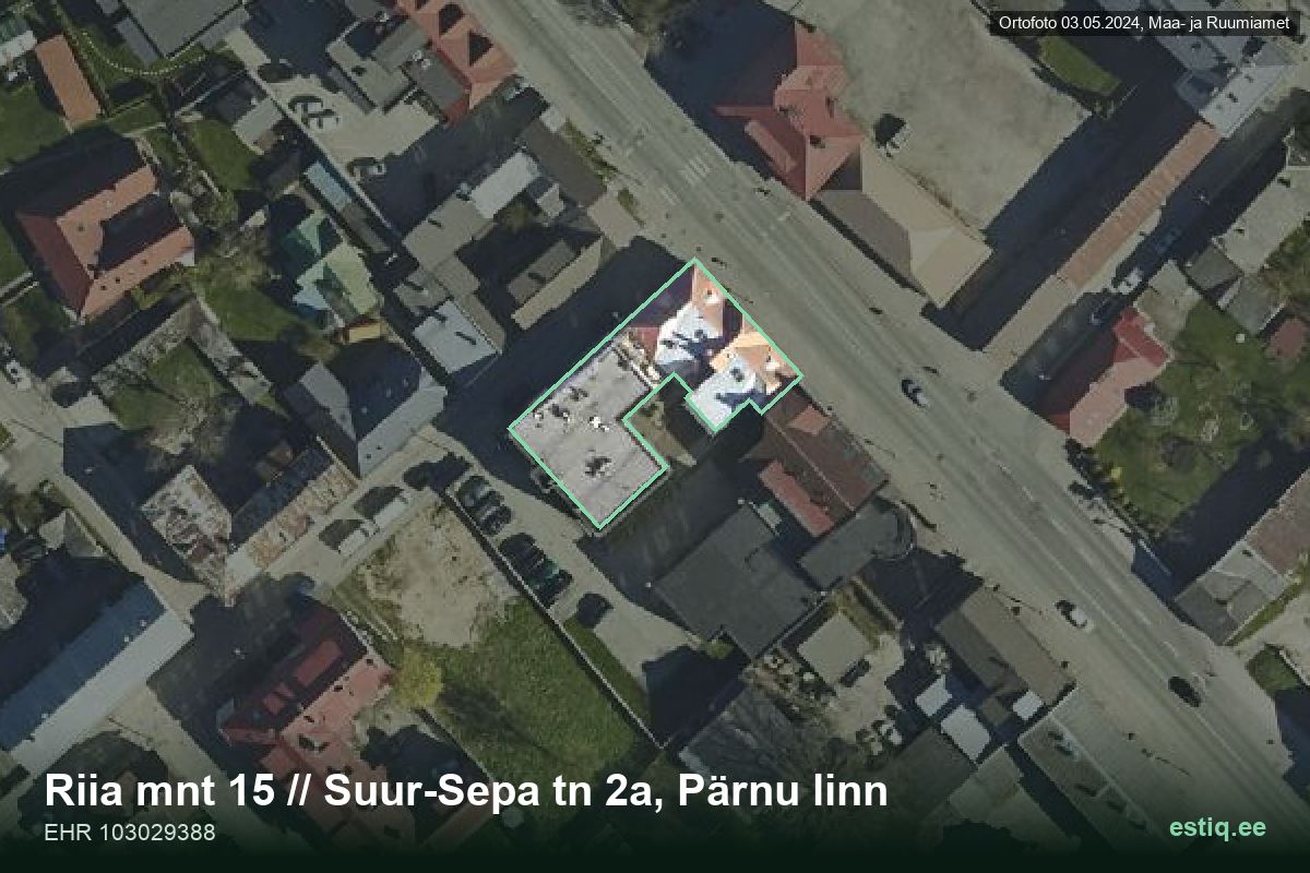 Riia mnt 15, Pärnu – hoone aerofoto, kontuur ehitisregistri (EHR) andmetest