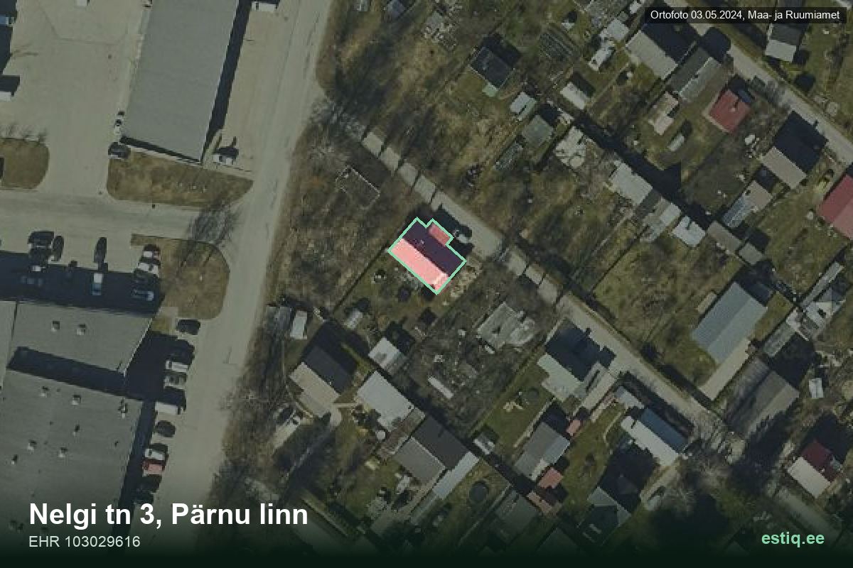 Nelgi tänav 3, Pärnu – hoone aerofoto, kontuur ehitisregistri (EHR) andmetest