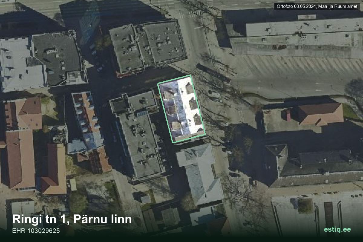 Ringi tänav 1, Pärnu – hoone aerofoto, kontuur ehitisregistri (EHR) andmetest