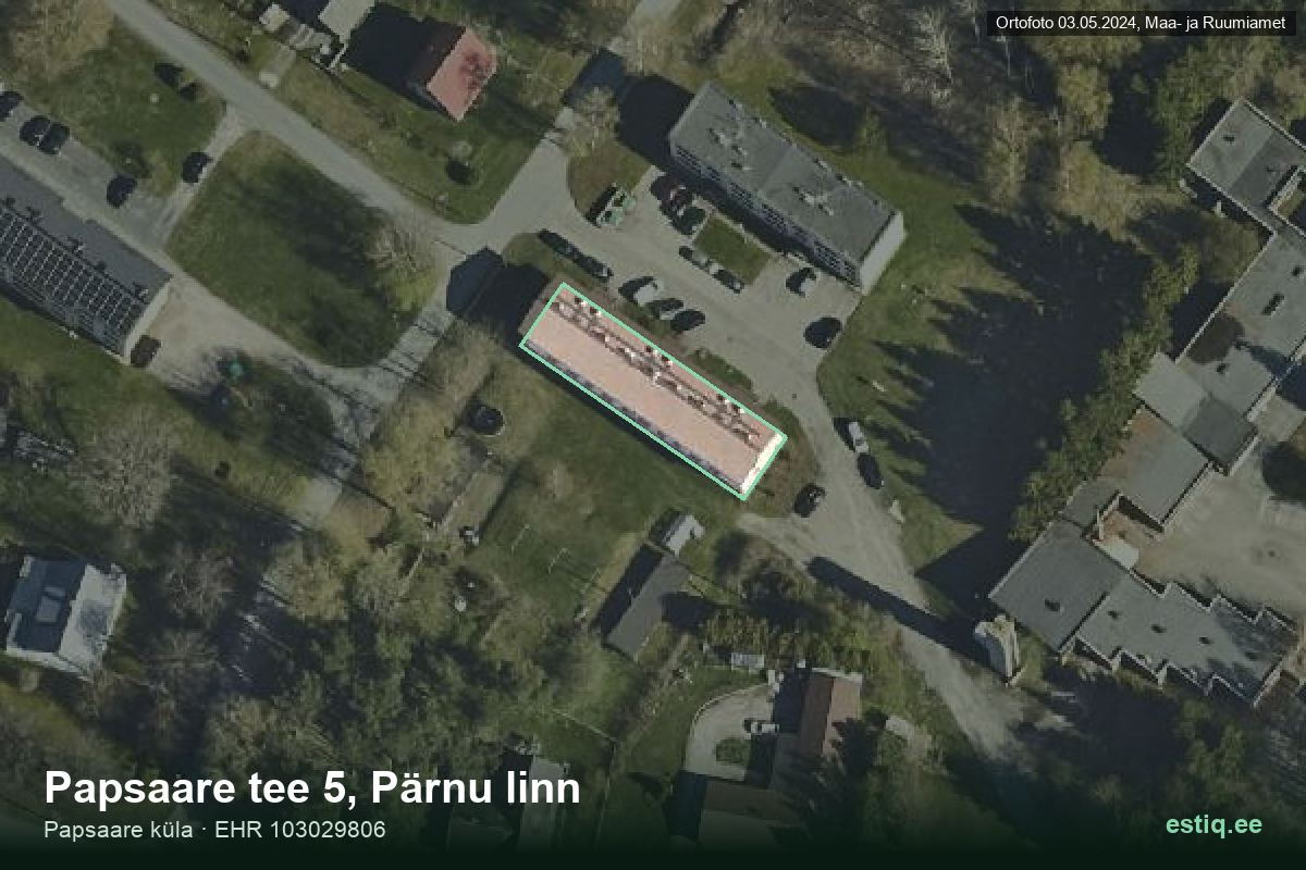 Papsaare tee 5, Pärnu – hoone aerofoto, kontuur ehitisregistri (EHR) andmetest