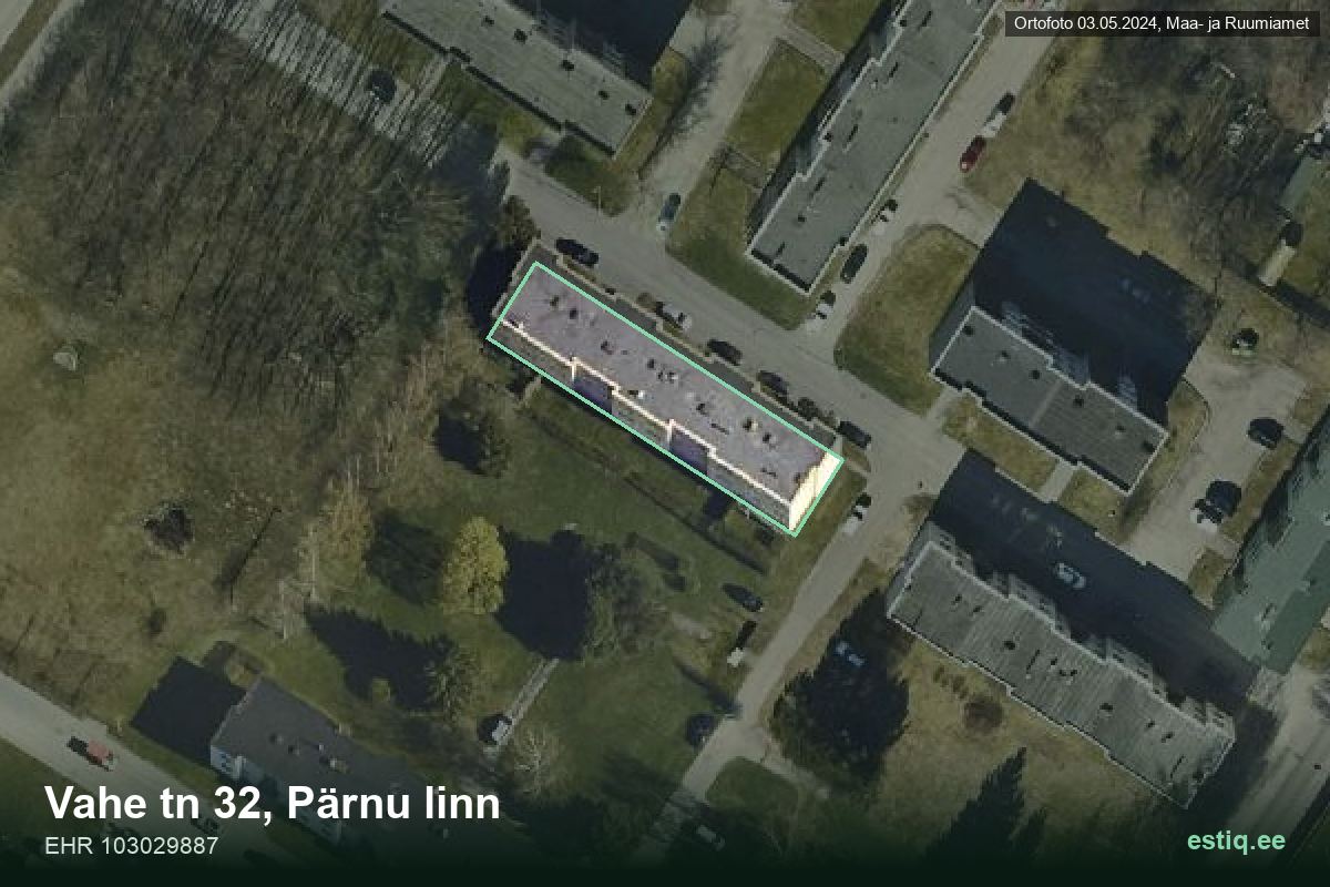 Vahe tänav 32, Pärnu – hoone aerofoto, kontuur ehitisregistri (EHR) andmetest