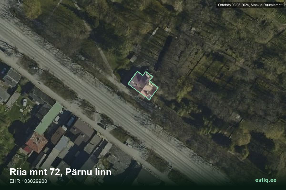 Riia mnt 72, Pärnu – hoone aerofoto, kontuur ehitisregistri (EHR) andmetest