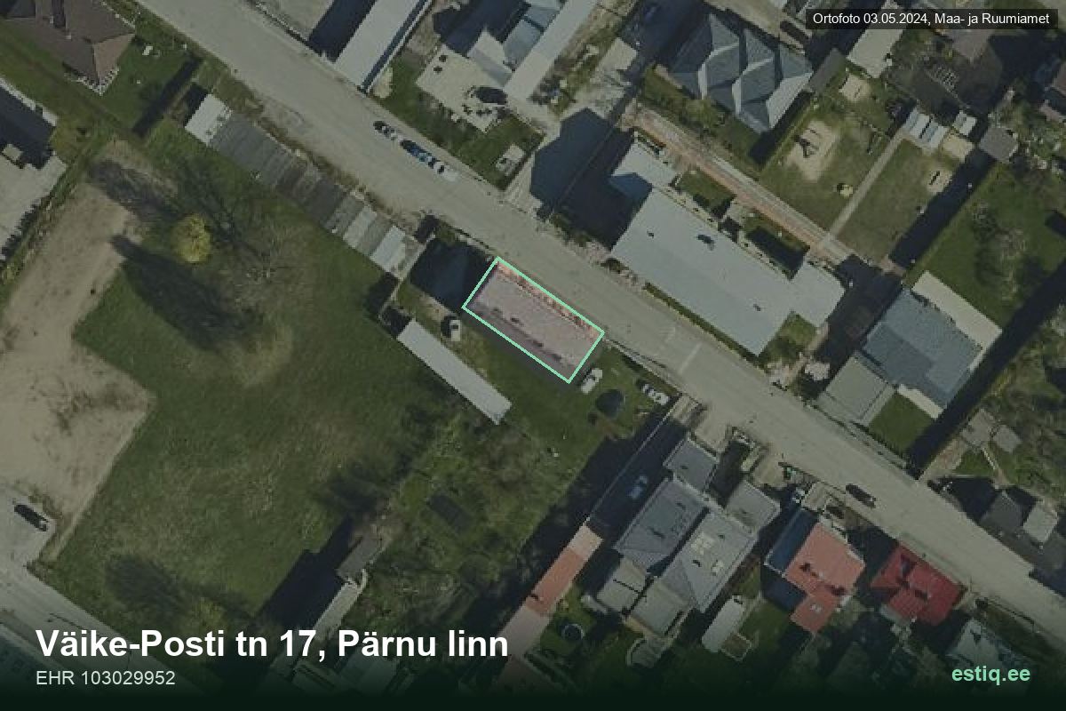 Väike-Posti tänav 17, Pärnu – аэрофото дома, контур по данным регистра строений (EHR)