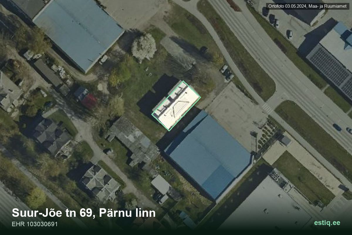 Suur-Jõe tänav 69, Pärnu – aerial photo of the building, outline from the Building Register (EHR)
