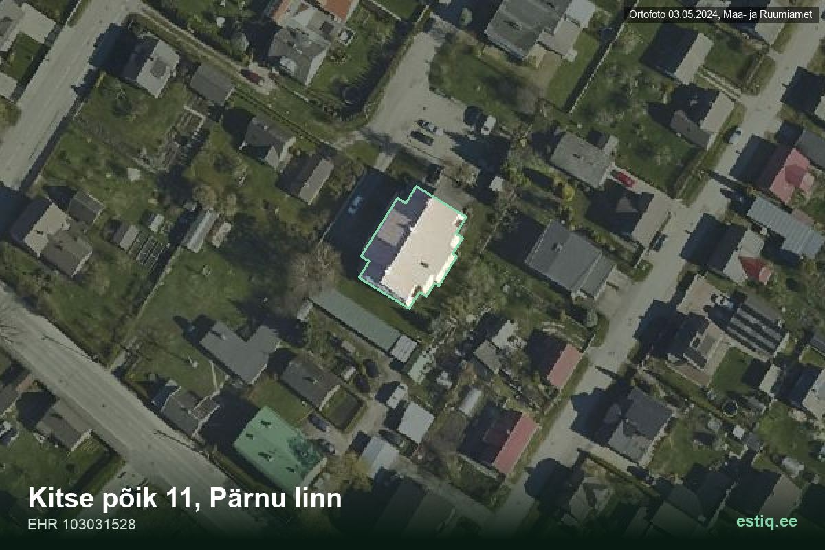 Kitse põik 11, Pärnu – ilmakuva rakennuksesta, ääriviiva rakennusrekisteristä (EHR)