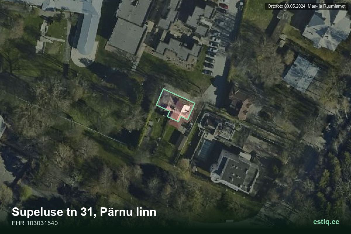 Supeluse tänav 31, Pärnu – hoone aerofoto, kontuur ehitisregistri (EHR) andmetest