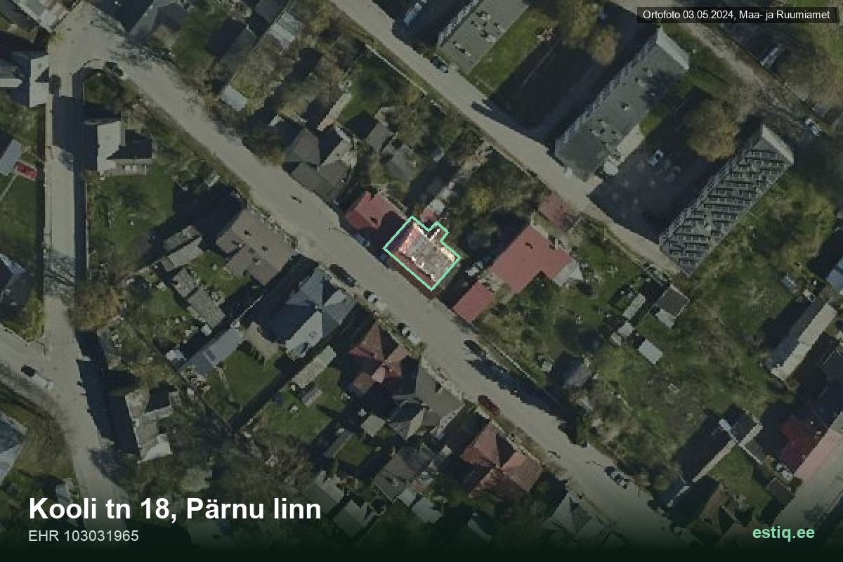 Kooli tänav 18, Pärnu – hoone aerofoto, kontuur ehitisregistri (EHR) andmetest