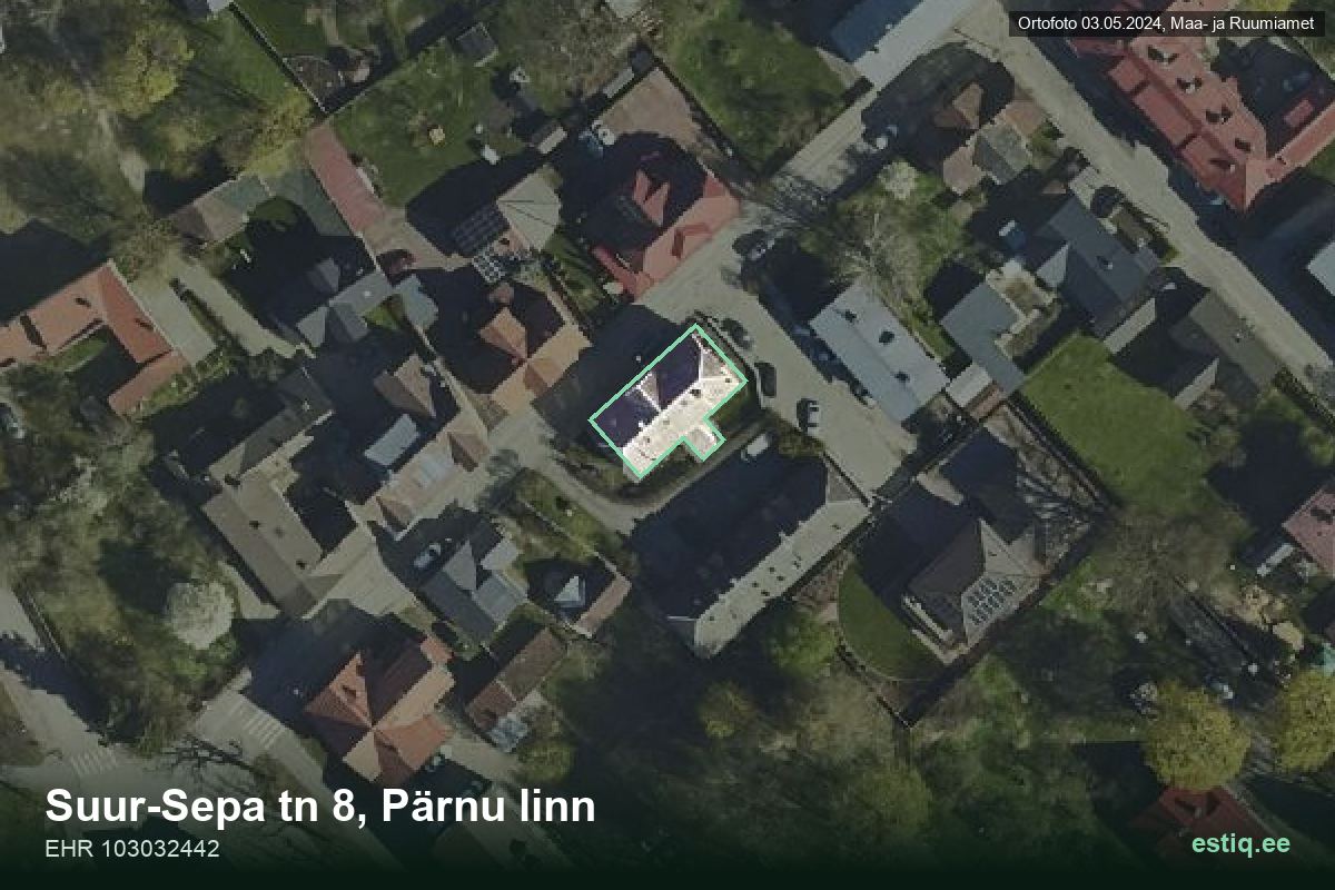Suur-Sepa tänav 8, Pärnu – ilmakuva rakennuksesta, ääriviiva rakennusrekisteristä (EHR)