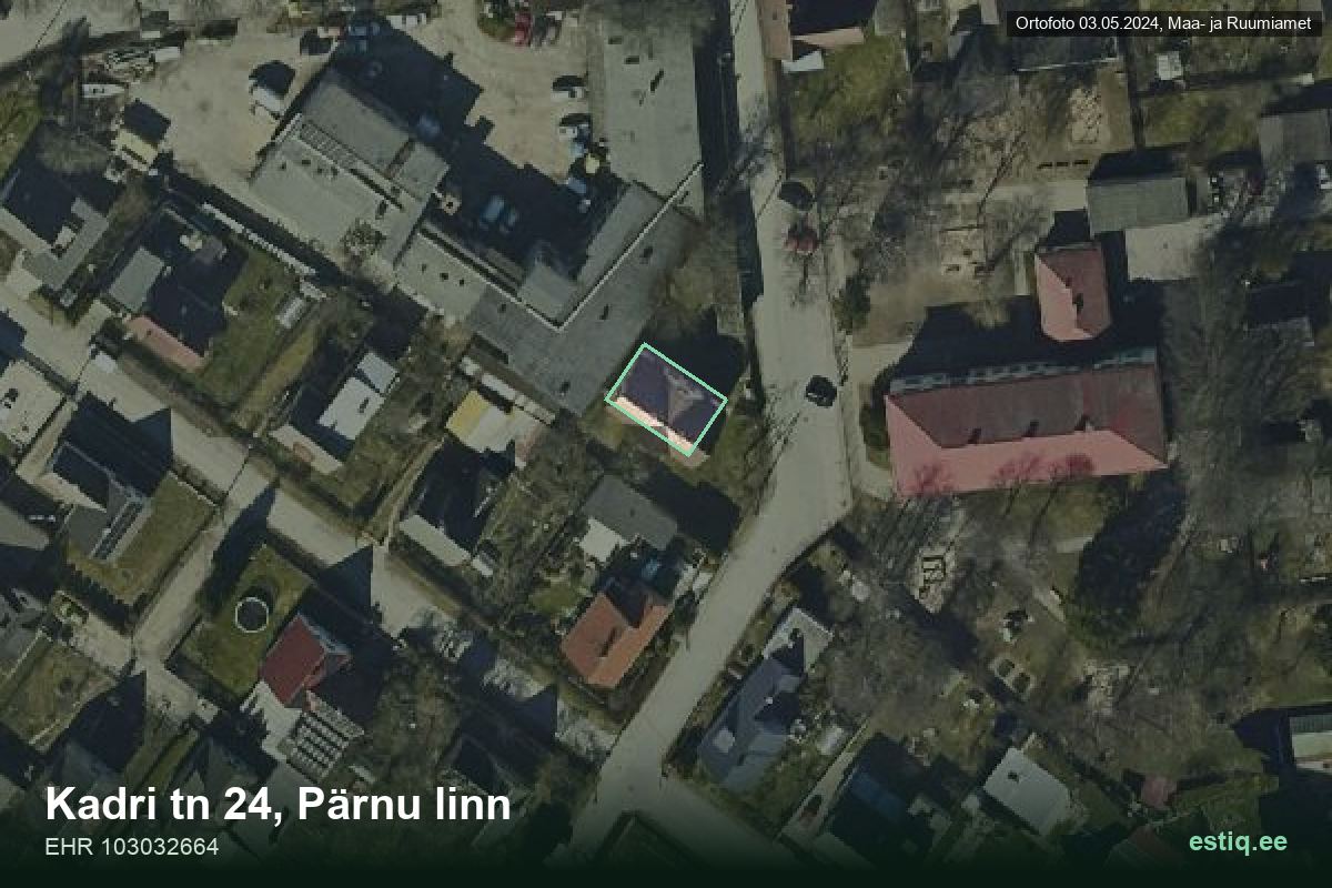 Kadri tänav 24, Pärnu – hoone aerofoto, kontuur ehitisregistri (EHR) andmetest