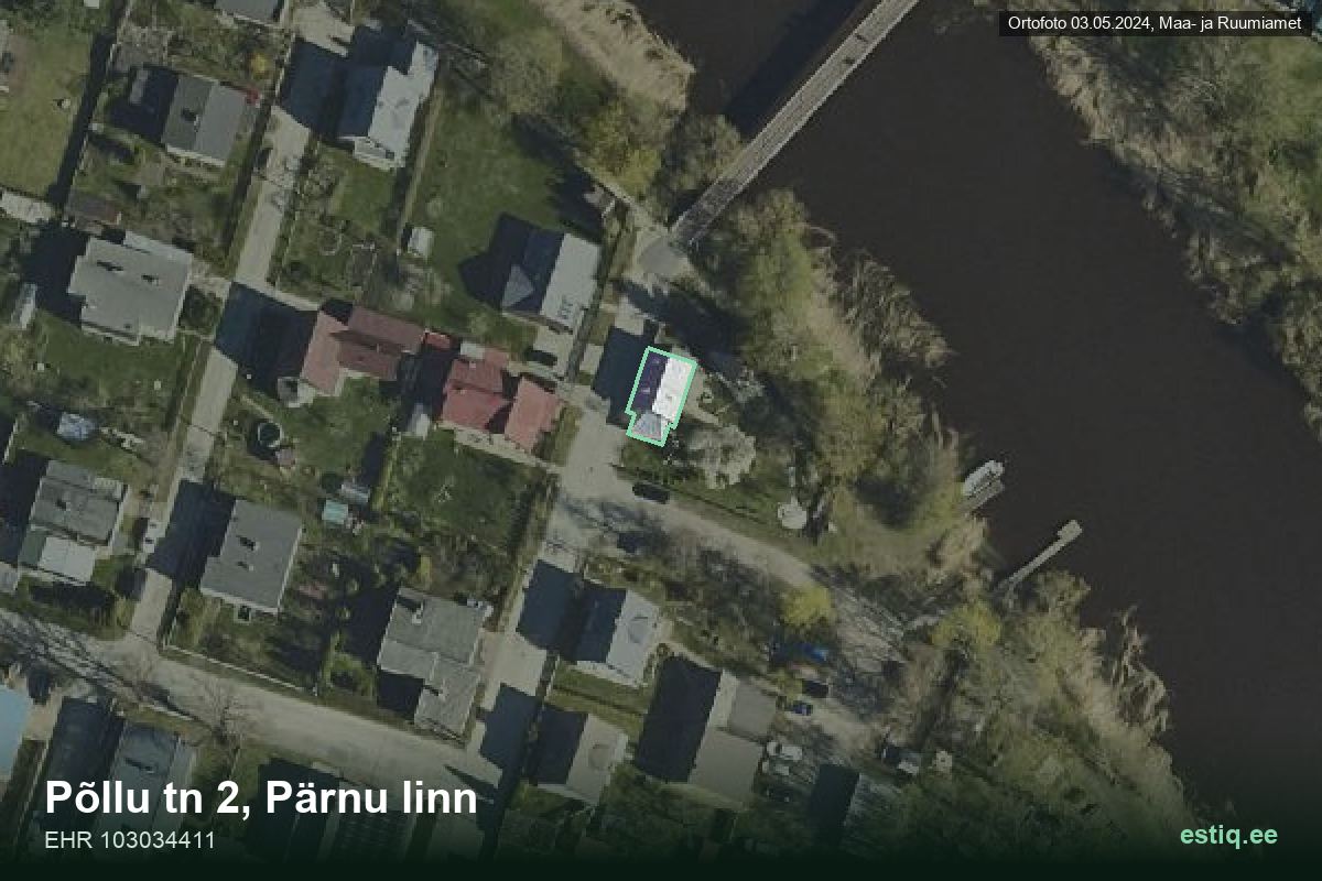 Põllu tänav 2, Pärnu – hoone aerofoto, kontuur ehitisregistri (EHR) andmetest