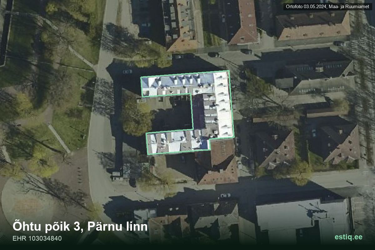 Õhtu põik 3, Pärnu – aerial photo of the building, outline from the Building Register (EHR)