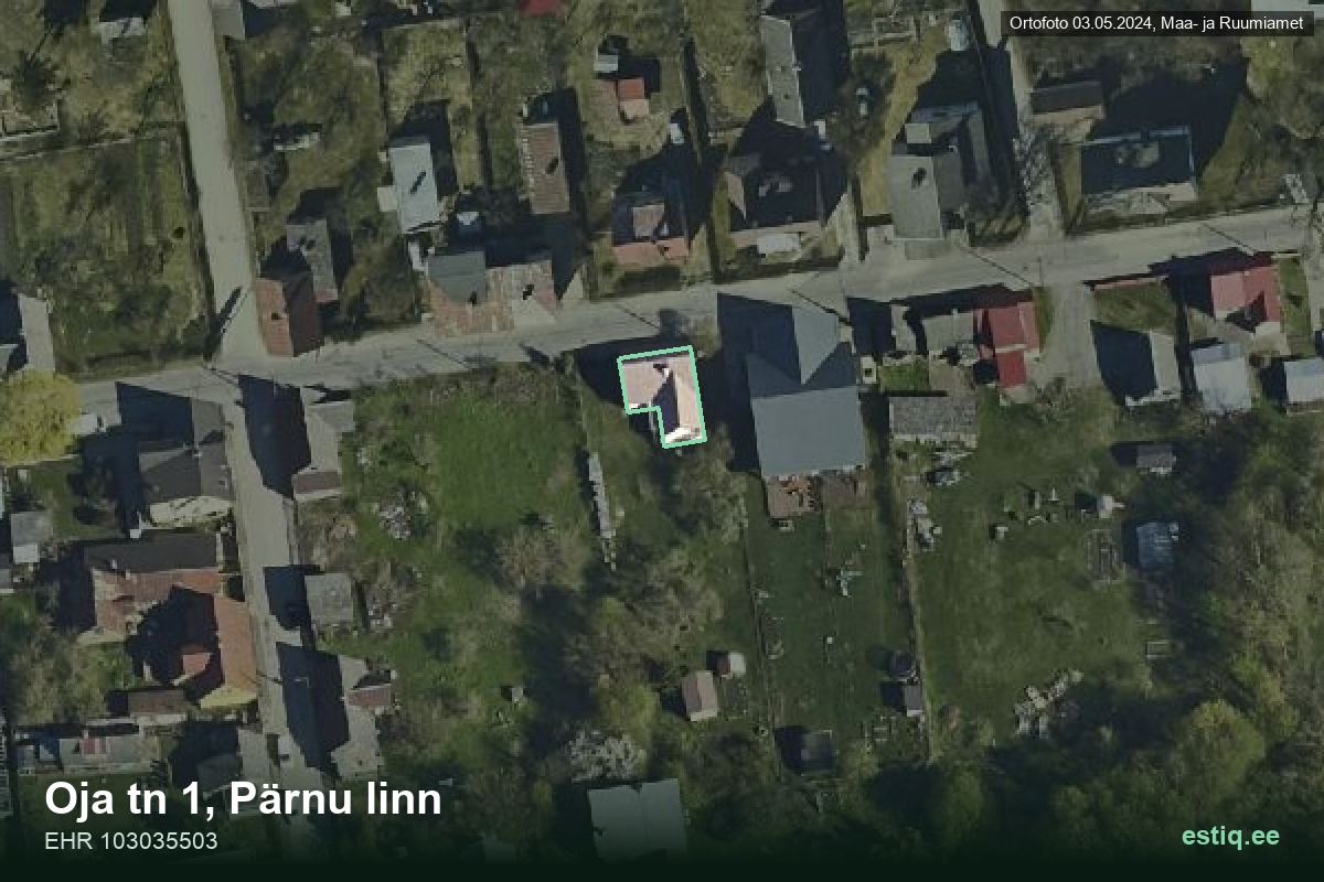 Oja tänav 1, Pärnu – hoone aerofoto, kontuur ehitisregistri (EHR) andmetest