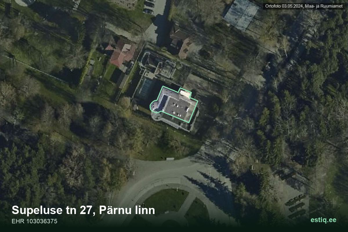 Supeluse tänav 27, Pärnu – hoone aerofoto, kontuur ehitisregistri (EHR) andmetest