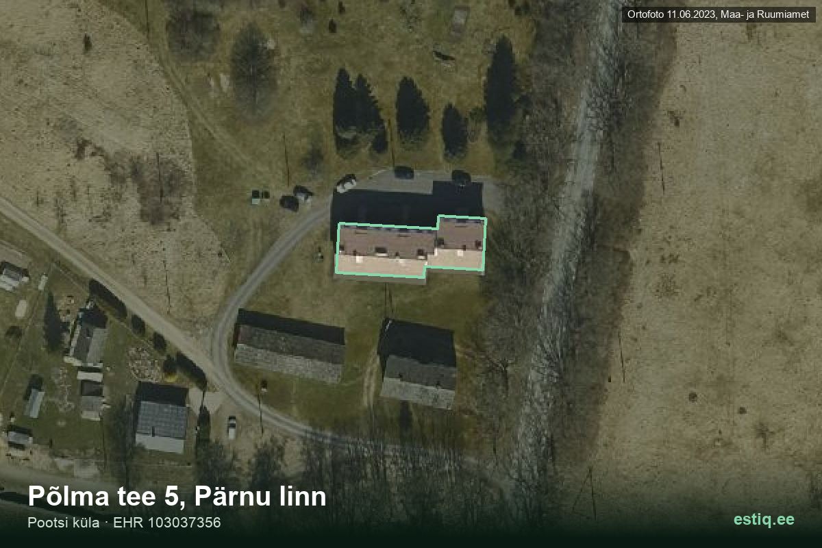 Põlma tee 5, Pärnu – hoone aerofoto, kontuur ehitisregistri (EHR) andmetest
