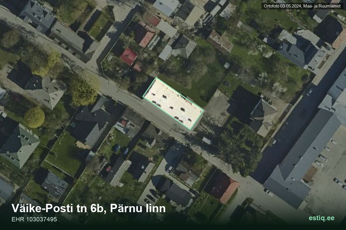 Väike-Posti tänav 6b, Pärnu – аэрофото дома, контур по данным регистра строений (EHR)