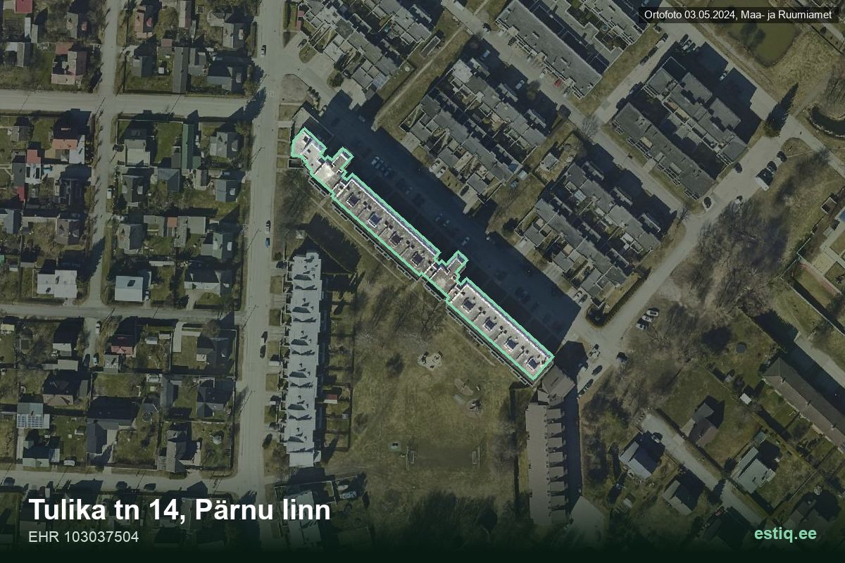 Tulika tänav 14, Pärnu – hoone aerofoto, kontuur ehitisregistri (EHR) andmetest