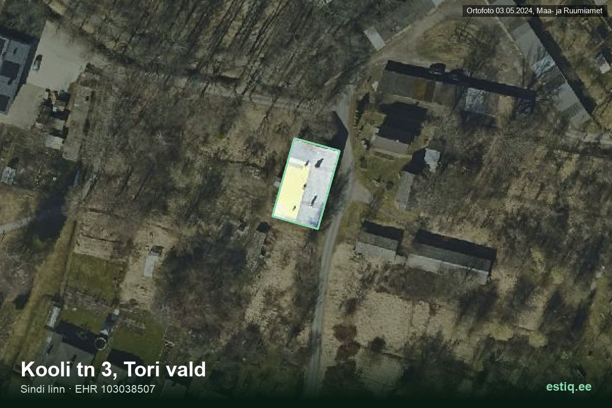 Kooli tänav 3, Tori – aerial photo of the building, outline from the Building Register (EHR)