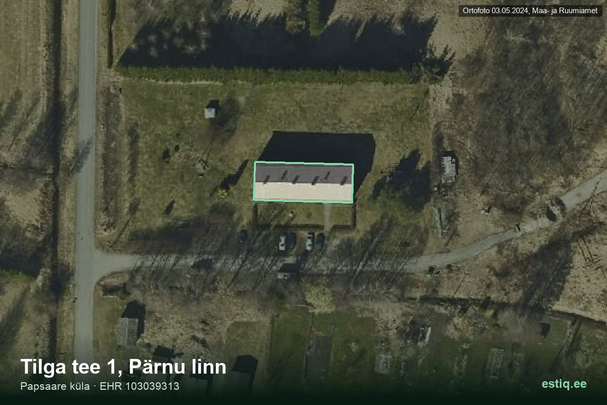 Tilga tee 1, Pärnu – hoone aerofoto, kontuur ehitisregistri (EHR) andmetest