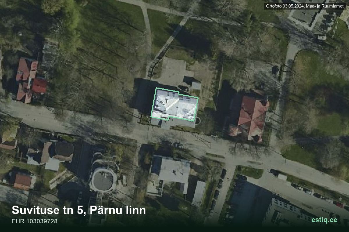 Suvituse tänav 5, Pärnu – hoone aerofoto, kontuur ehitisregistri (EHR) andmetest