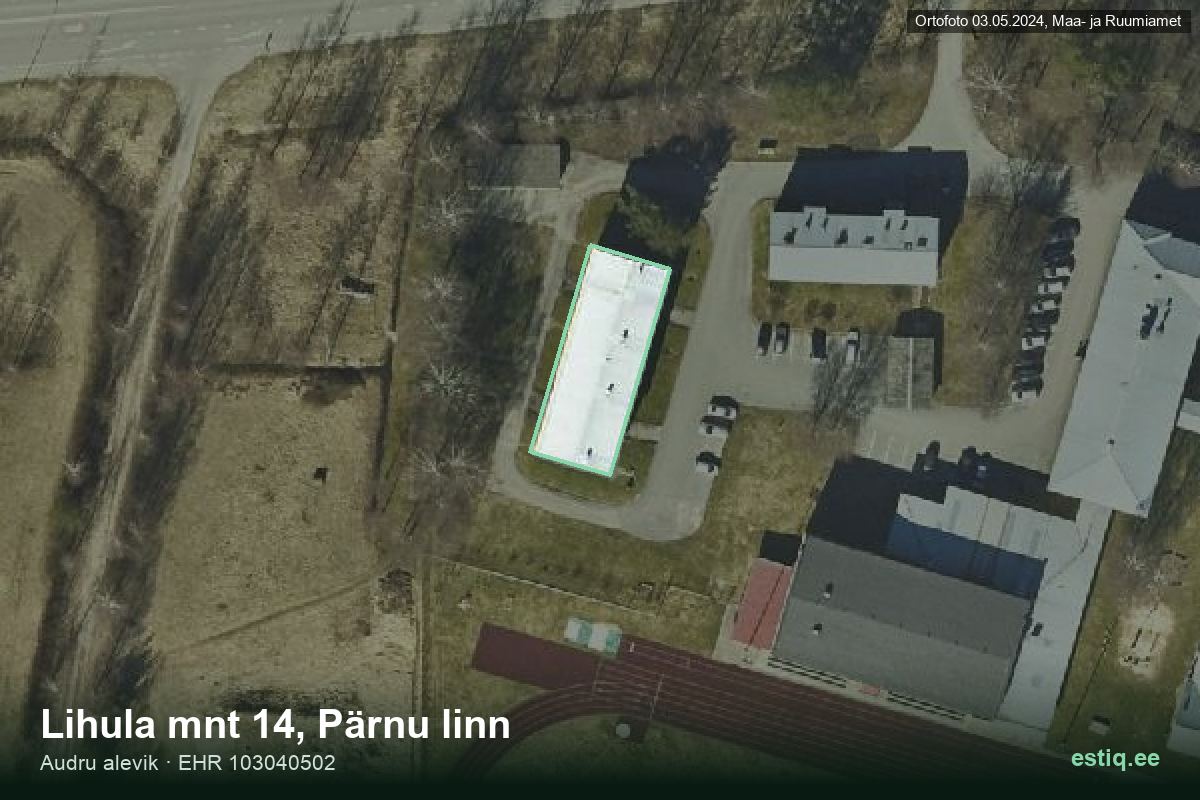 Lihula mnt 14, Pärnu – hoone aerofoto, kontuur ehitisregistri (EHR) andmetest