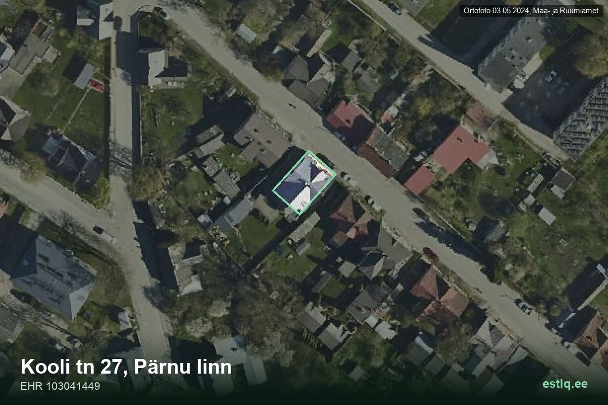 Kooli tänav 27, Pärnu – hoone aerofoto, kontuur ehitisregistri (EHR) andmetest