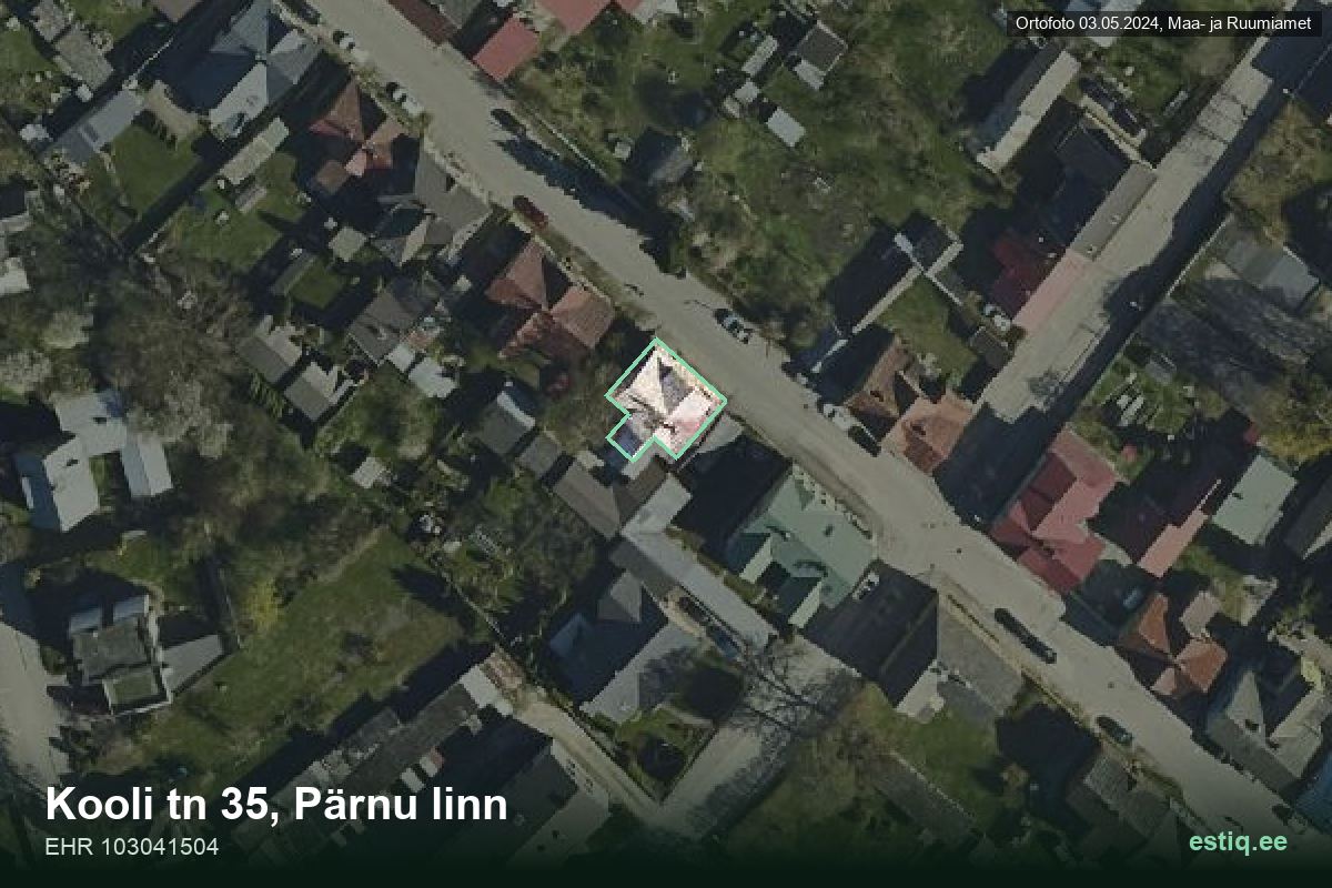 Kooli tänav 35, Pärnu – hoone aerofoto, kontuur ehitisregistri (EHR) andmetest