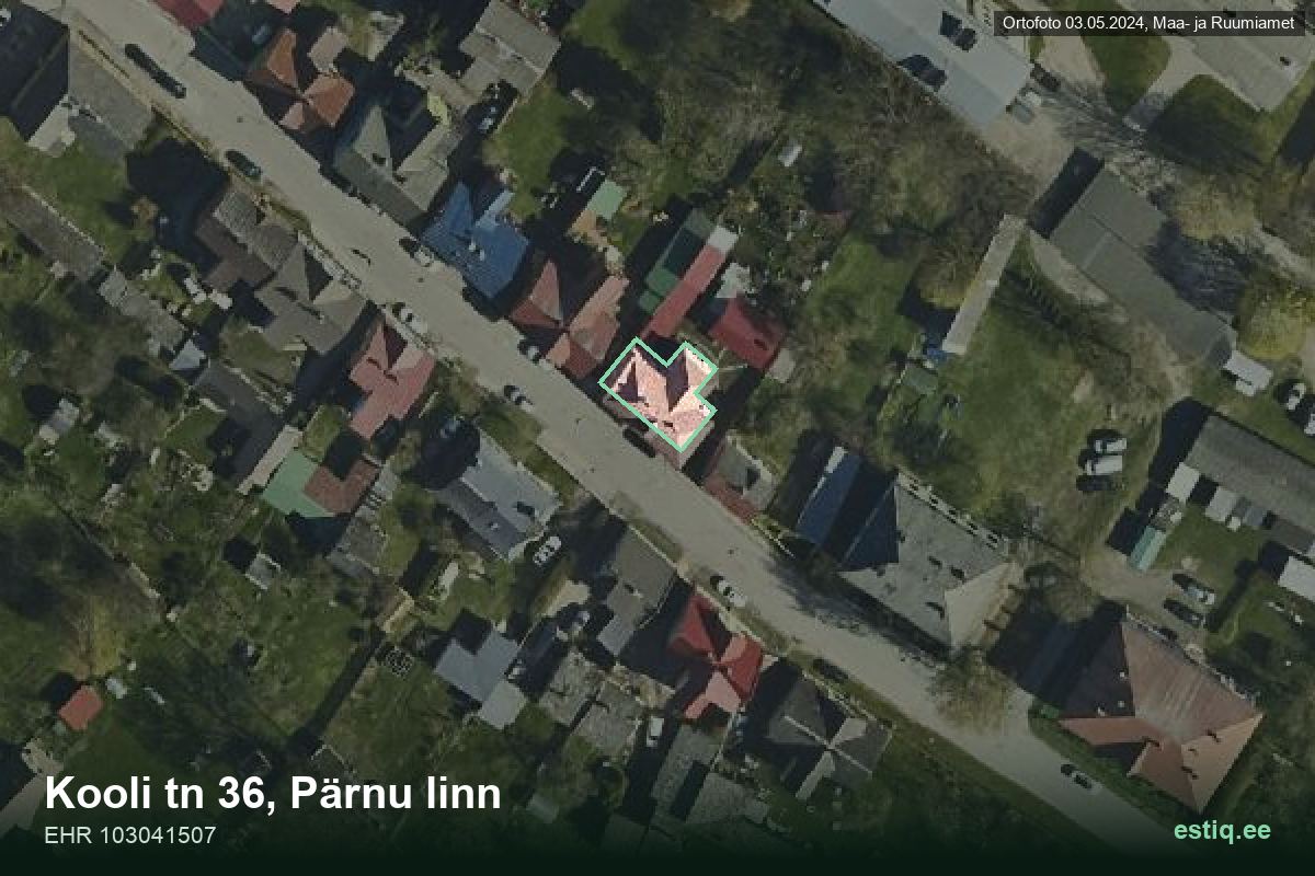 Kooli tänav 36, Pärnu – hoone aerofoto, kontuur ehitisregistri (EHR) andmetest