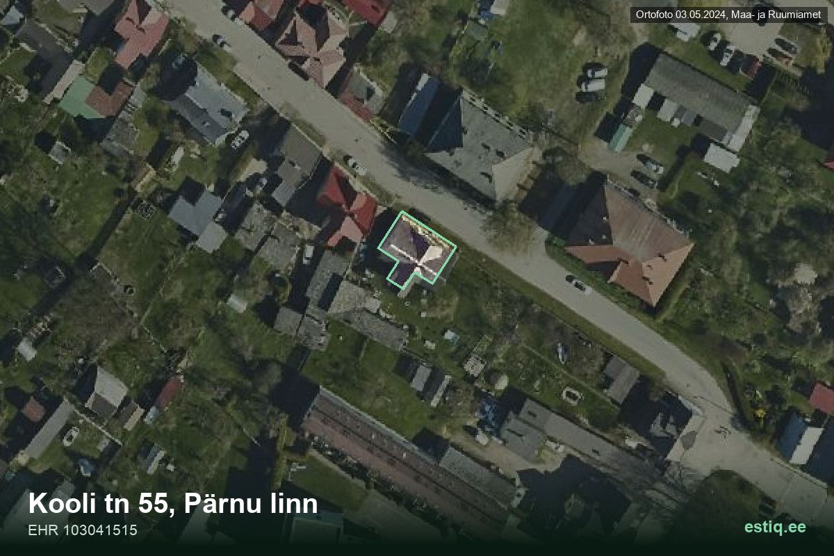 Kooli tänav 55, Pärnu – hoone aerofoto, kontuur ehitisregistri (EHR) andmetest