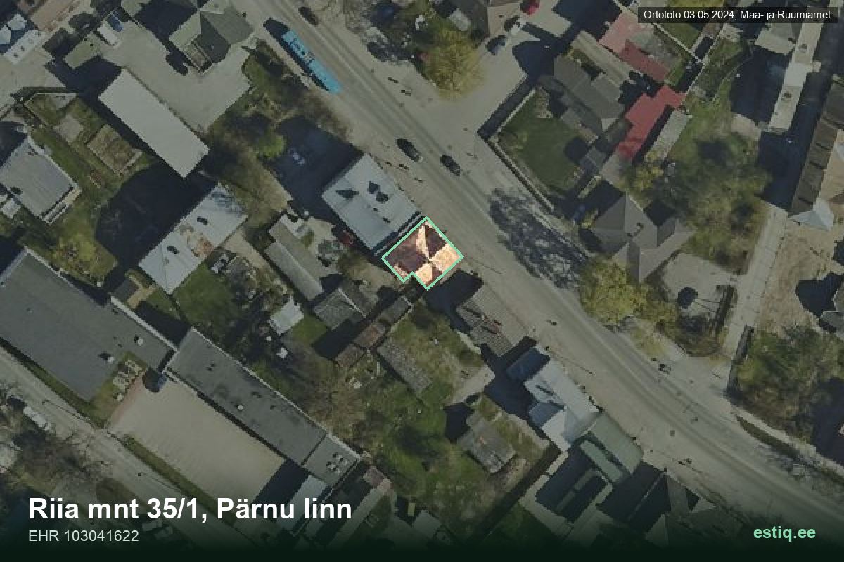Riia mnt 35/1, Pärnu – hoone aerofoto, kontuur ehitisregistri (EHR) andmetest