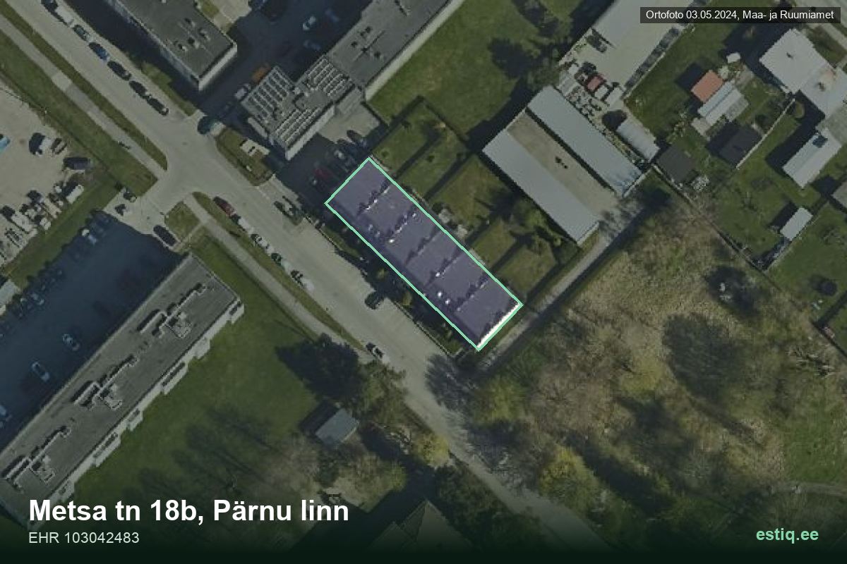 Metsa tänav 18b, Pärnu – hoone aerofoto, kontuur ehitisregistri (EHR) andmetest