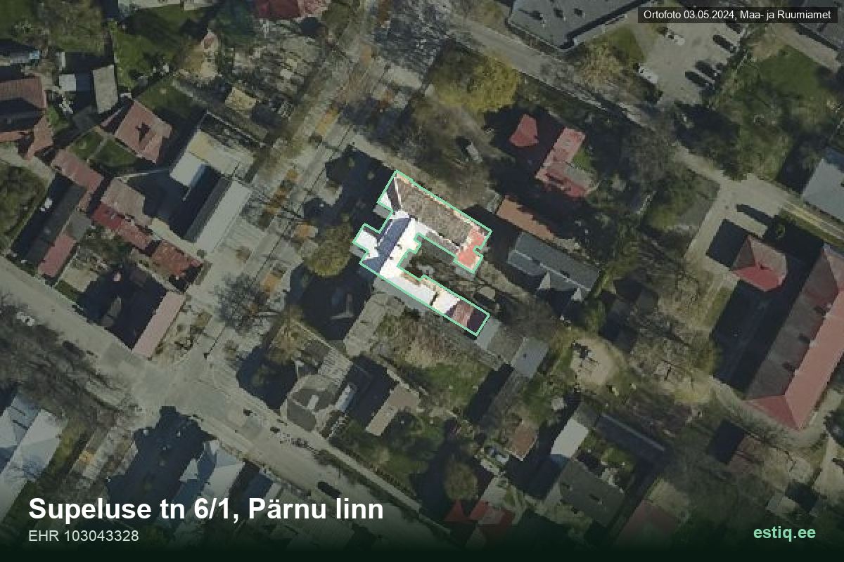 Supeluse tänav 6/1, Pärnu – hoone aerofoto, kontuur ehitisregistri (EHR) andmetest