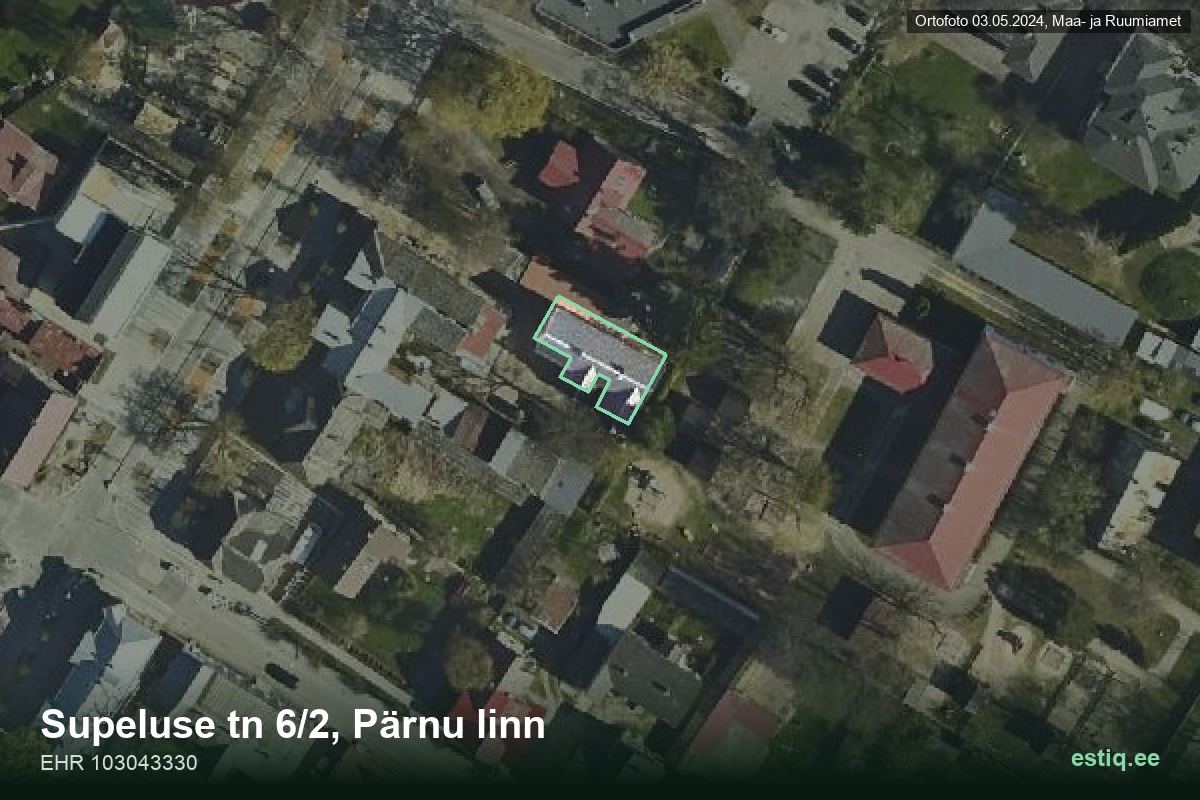 Supeluse tänav 6/2, Pärnu – hoone aerofoto, kontuur ehitisregistri (EHR) andmetest