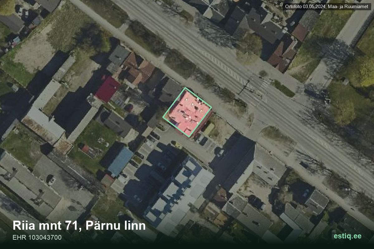 Riia mnt 71, Pärnu – hoone aerofoto, kontuur ehitisregistri (EHR) andmetest
