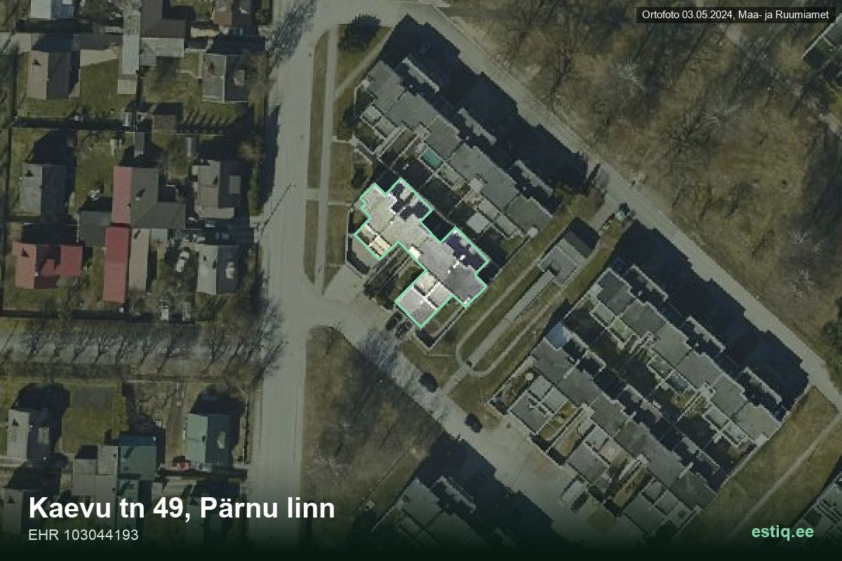 Kaevu tänav 49, Pärnu – hoone aerofoto, kontuur ehitisregistri (EHR) andmetest
