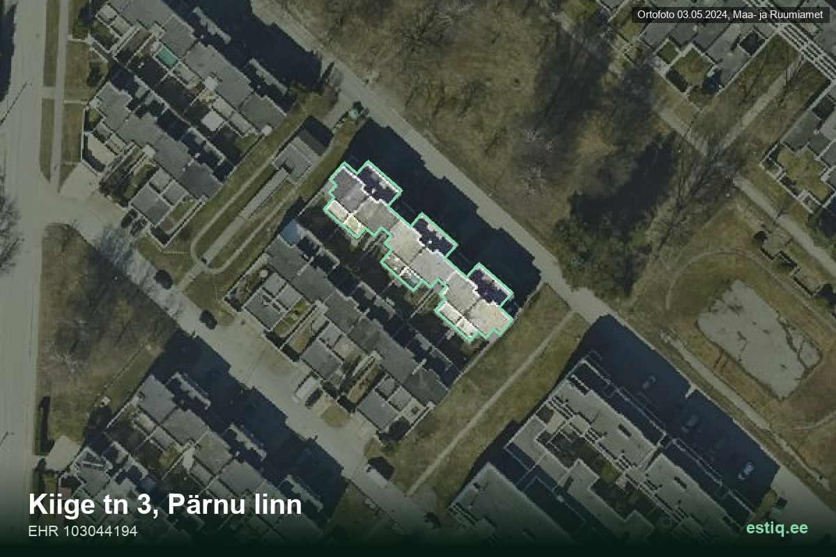 Kiige tänav 3, Pärnu – hoone aerofoto, kontuur ehitisregistri (EHR) andmetest