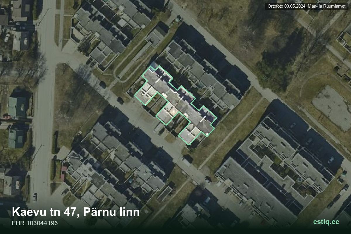 Kaevu tänav 47, Pärnu – hoone aerofoto, kontuur ehitisregistri (EHR) andmetest