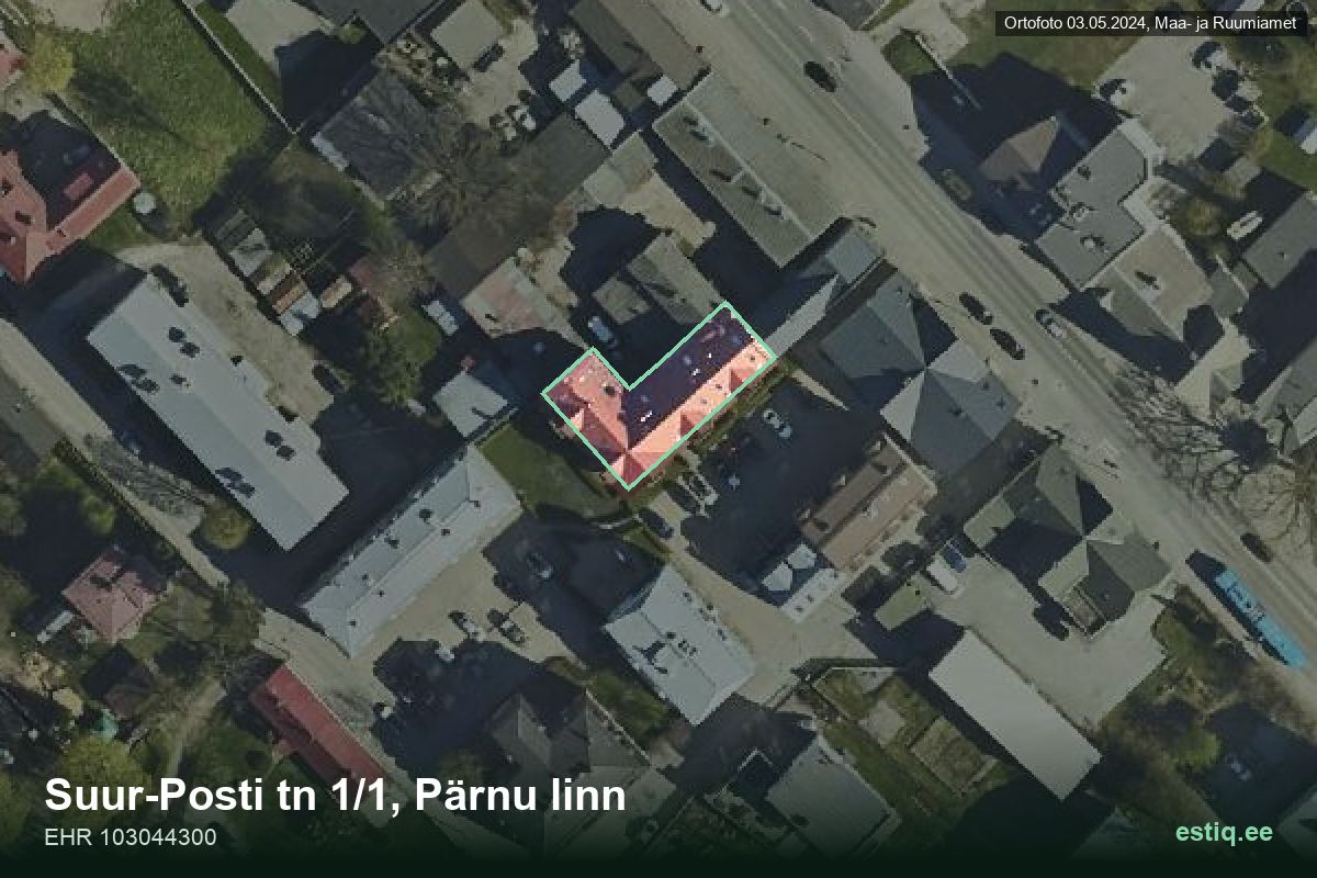 Suur-Posti tänav 1/1, Pärnu – hoone aerofoto, kontuur ehitisregistri (EHR) andmetest
