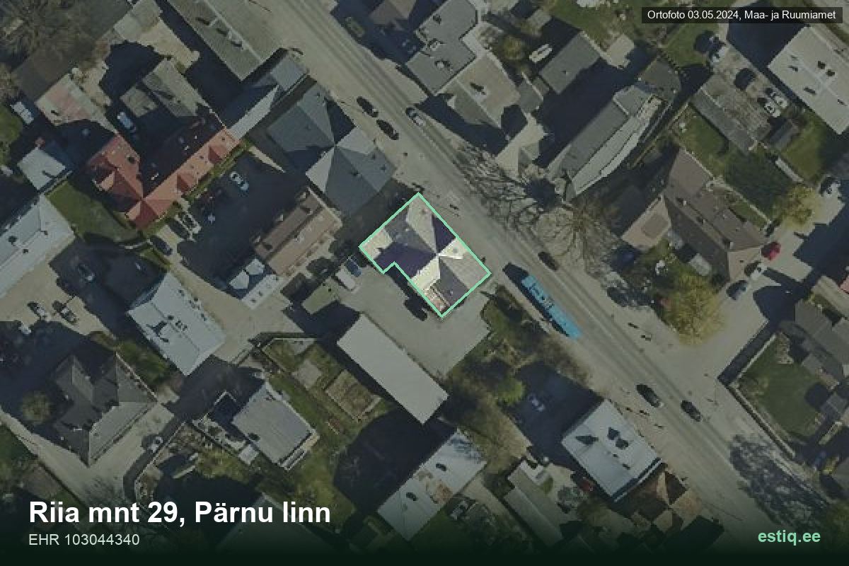 Riia mnt 29, Pärnu – hoone aerofoto, kontuur ehitisregistri (EHR) andmetest