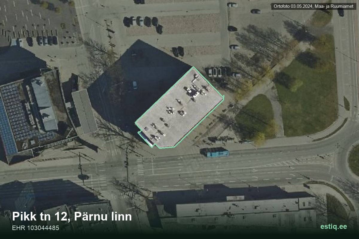 Pikk tänav 12, Pärnu – hoone aerofoto, kontuur ehitisregistri (EHR) andmetest