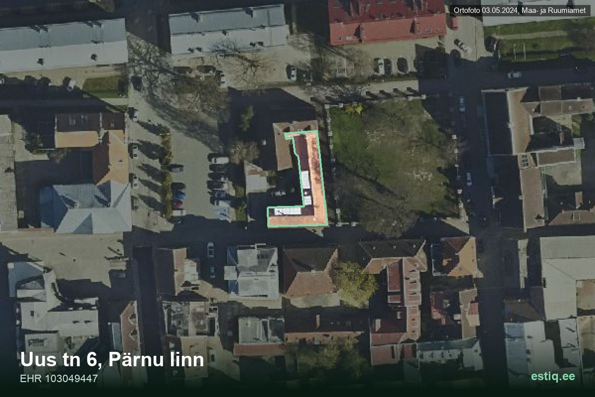 Uus tänav 6, Pärnu – hoone aerofoto, kontuur ehitisregistri (EHR) andmetest