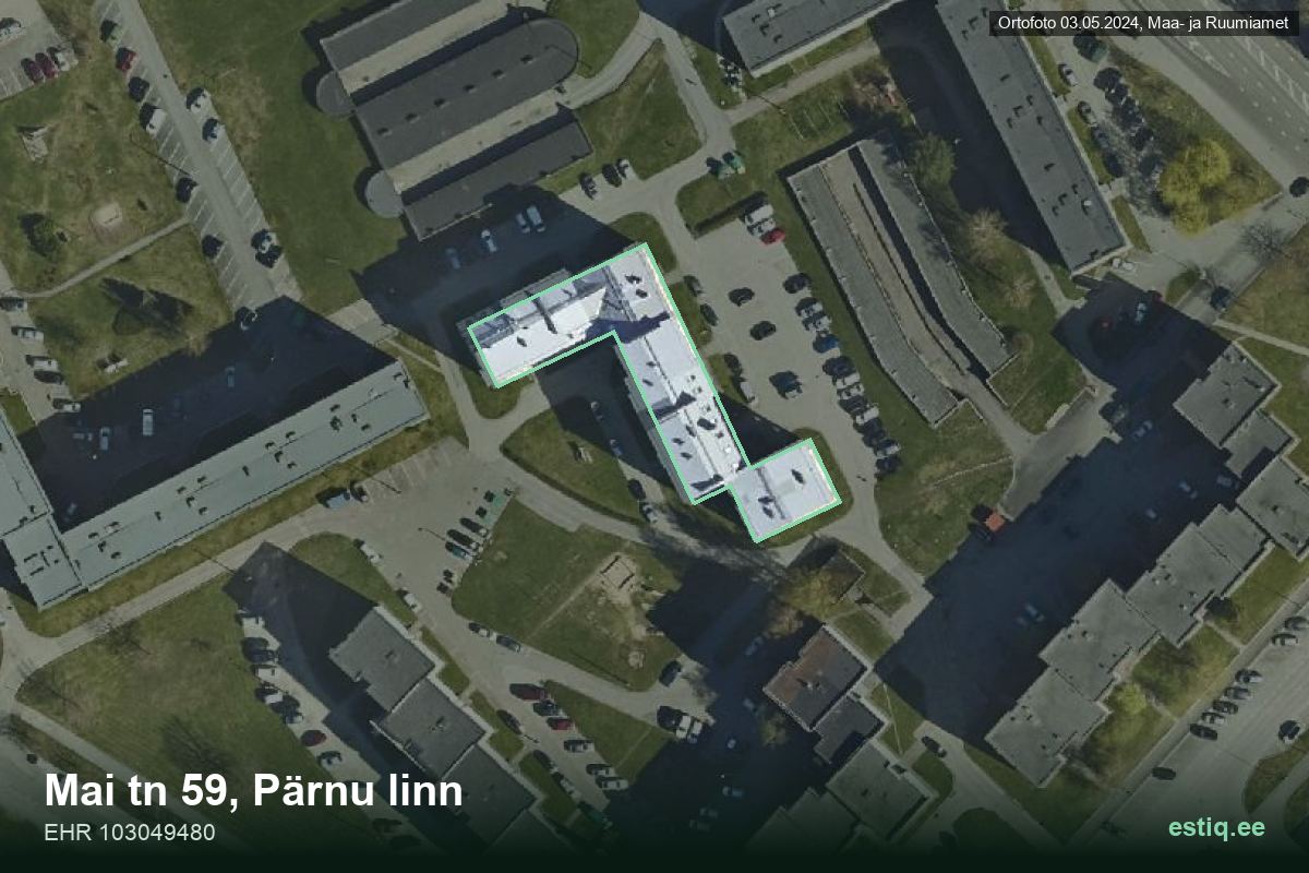 Mai tänav 59, Pärnu – hoone aerofoto, kontuur ehitisregistri (EHR) andmetest