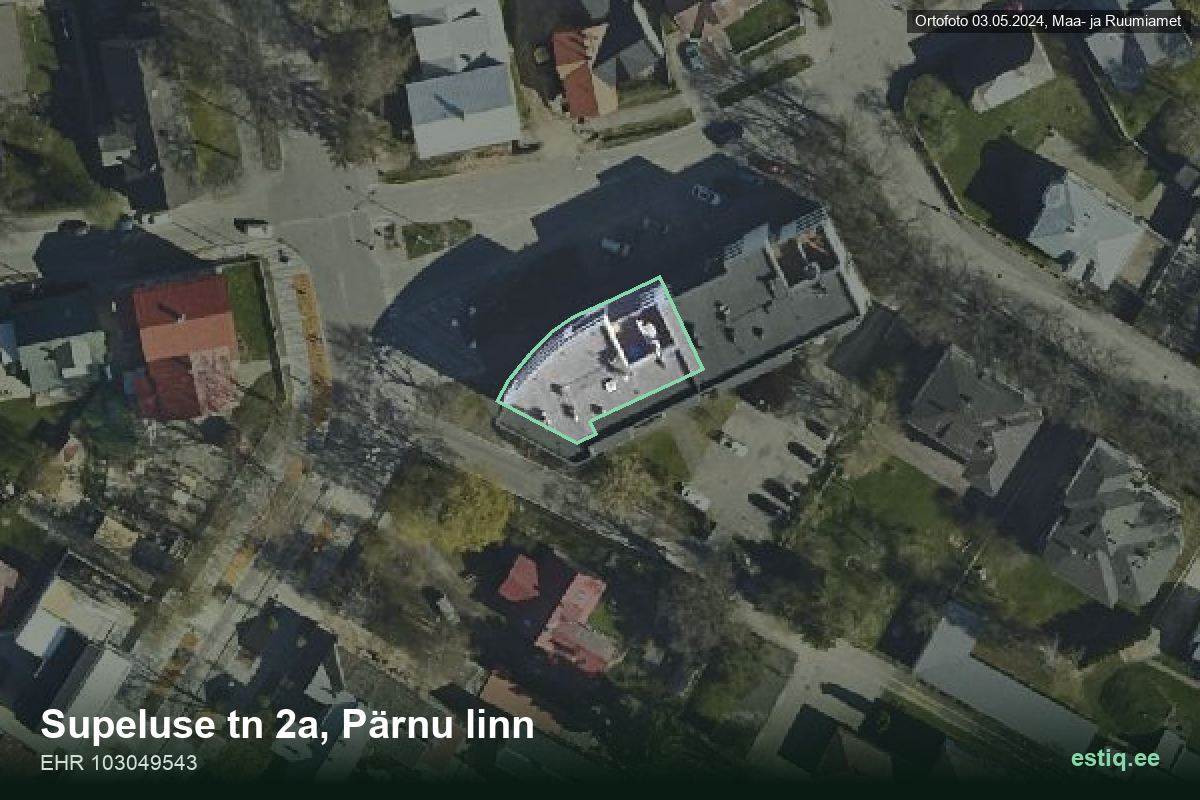 Supeluse tänav 2a, Pärnu – hoone aerofoto, kontuur ehitisregistri (EHR) andmetest