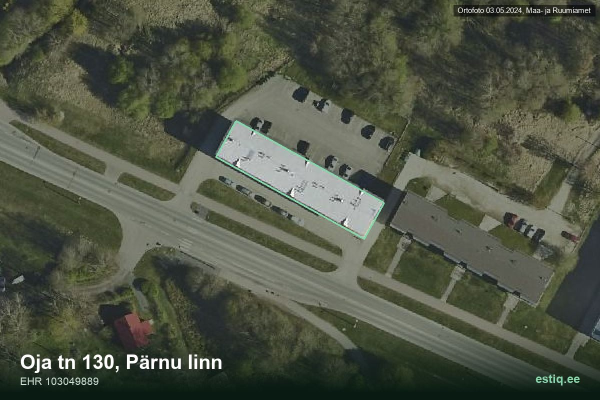 Oja tänav 130, Pärnu – hoone aerofoto, kontuur ehitisregistri (EHR) andmetest