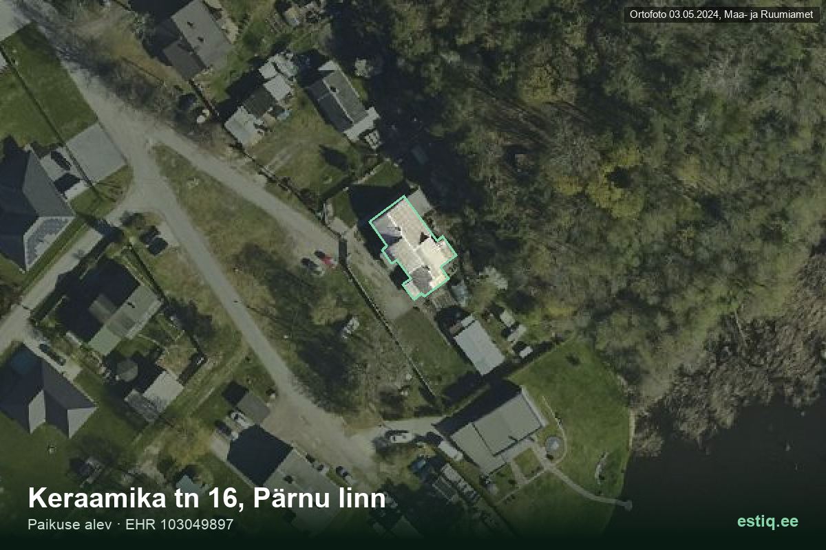 Keraamika tänav 16, Pärnu – hoone aerofoto, kontuur ehitisregistri (EHR) andmetest