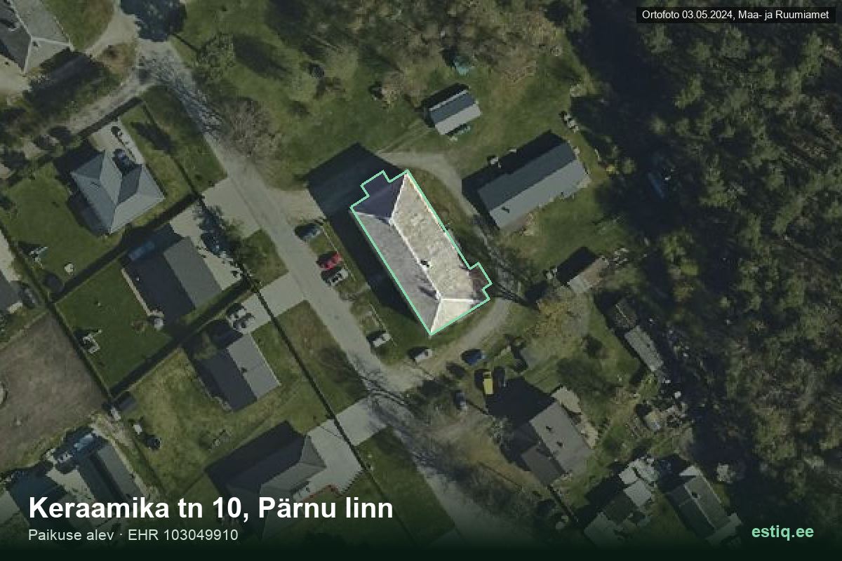 Keraamika tänav 10, Pärnu – аэрофото дома, контур по данным регистра строений (EHR)